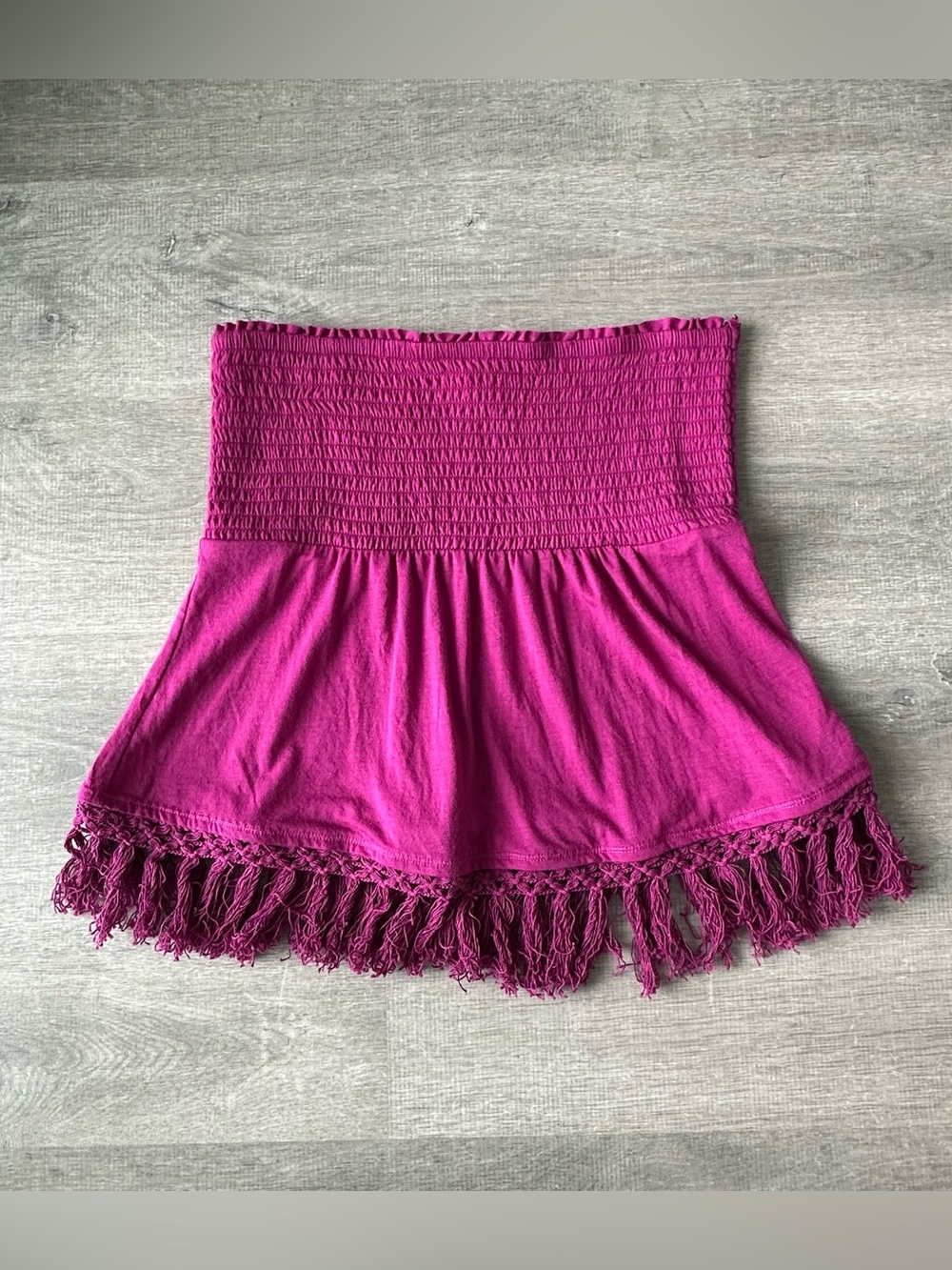 American Eagle Outfitters Y2K Smocked Tube Top/ Mini skirt Purple Fringe hem